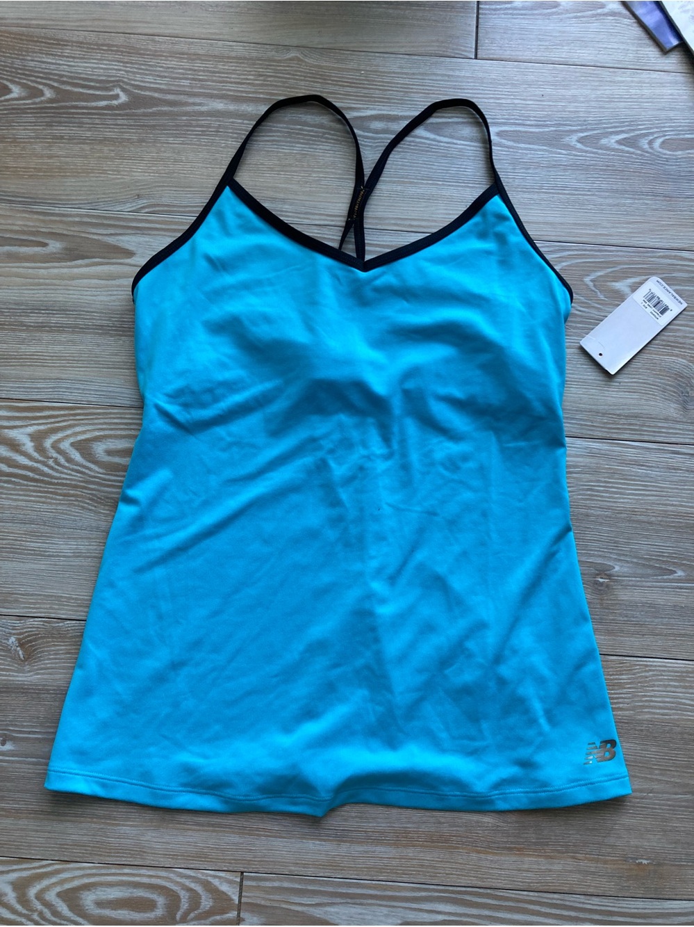 New Balance Light Blue Camisole with Black Trim Bra Top with Shelf Bra Large NWT
